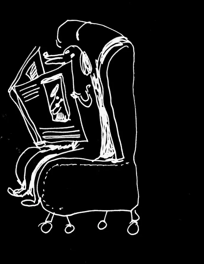 Dog Social Club Illustration d'un Chien qui lit un magazine dans un fauteil
